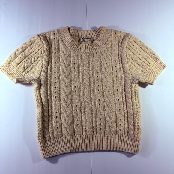 Intimately Free People XS Cable Knit Crop Top Cream Tan Preppy Academia Grunge - Picture 2 of 9